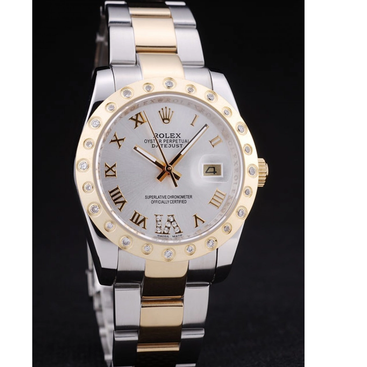 Aaa replica watch Dial Rolex Diamond Bezel Datejust 7464 White 0727